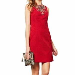 ☀️❄️Anthropologie Red Embellished Mini Dress